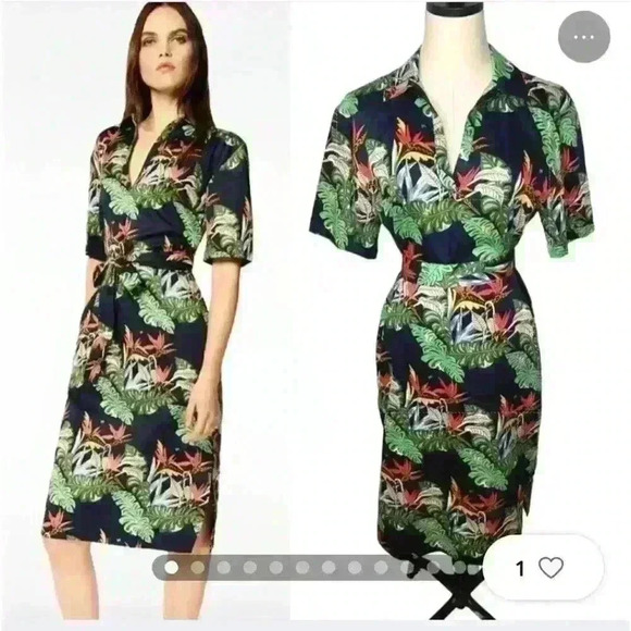 Brooks Brothers Blue Floral Dress, V-Neck, Pockets, Cotton,‎ Sz 2 - Picture 1 of 7